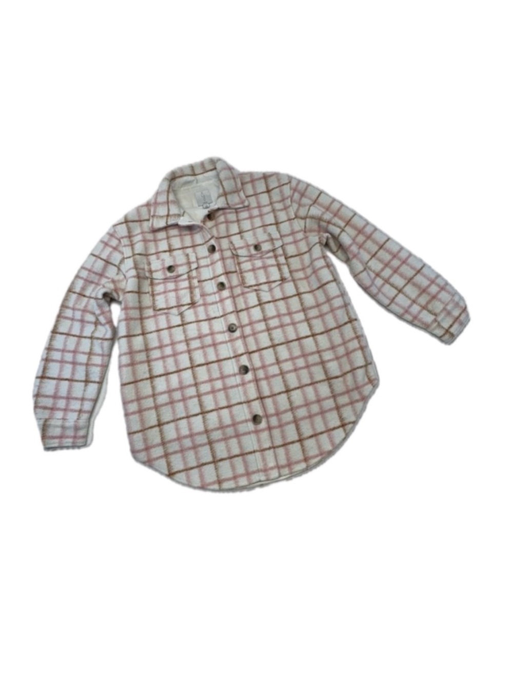 Joie Pink Brown Plaid Fleece Sherpa Shirt Jacket Shacket Large